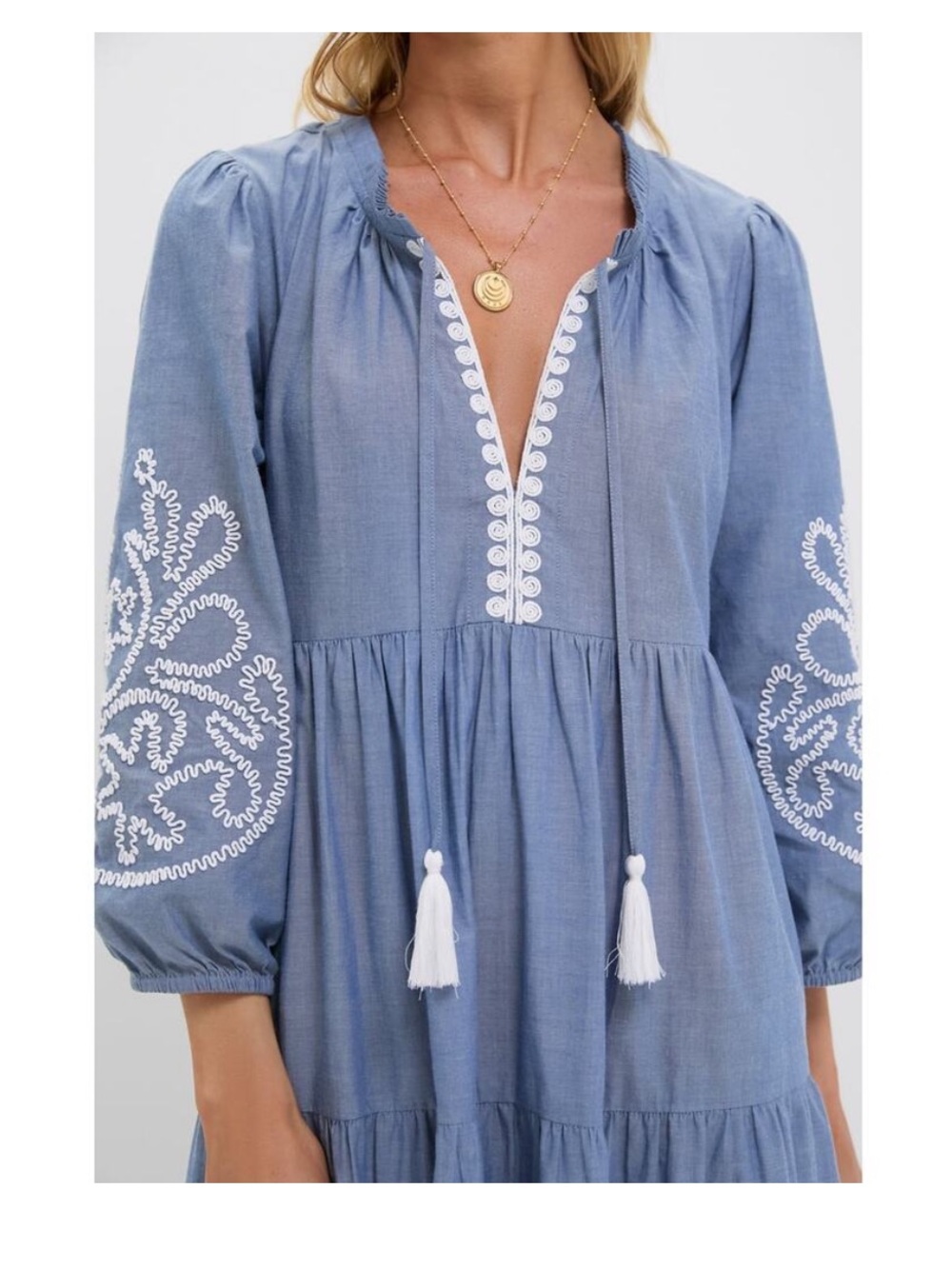 Tuckernuck Embroidered Chambray Long Sleeve Salty Paloma Caftan Sz S - Picture 4 of 15